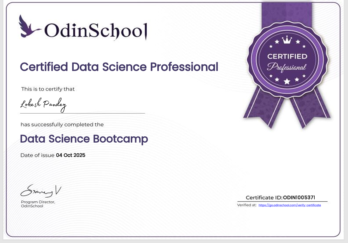OdinSchool Certificate